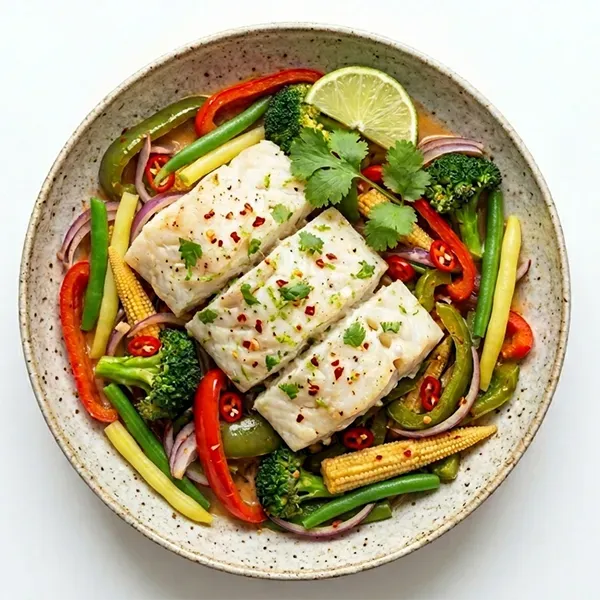 Scallion Fish With Soy Stir Fried Vegetable